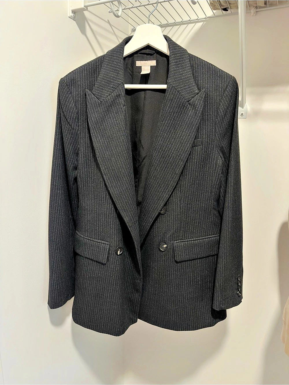 H&M Double-Breasted Pinstripe Blazer Pinstripe Blazer in Black Like New